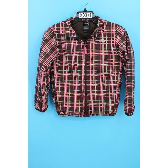 THE NORTH FACE PINK & BROWN PLAID PUFFER JACKET GIRLS SIZE L - Picture 1 of 11